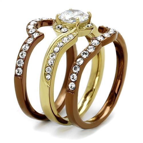 MATK2669 - IP Gold & IP Light Brown (IP Light coffee) Stainless Steel Ring with AAA Grade CZ  in Clear