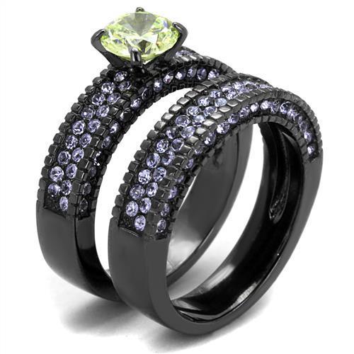 MATK2672 - IP Light Black  (IP Gun) Stainless Steel Ring with AAA Grade CZ  in Apple Green color