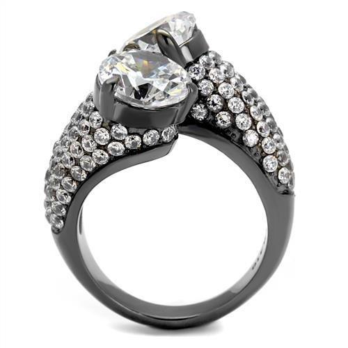 MATK2674 - IP Light Black  (IP Gun) Stainless Steel Ring with AAA Grade CZ  in Clear