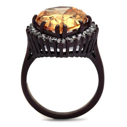 MATK2675 - IP Dark Brown (IP coffee) Stainless Steel Ring with AAA Grade CZ  in Champagne