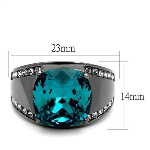MATK2678 - IP Light Black  (IP Gun) Stainless Steel Ring with Top Grade Crystal  in Blue Zircon