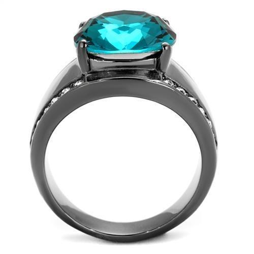 MATK2678 - IP Light Black  (IP Gun) Stainless Steel Ring with Top Grade Crystal  in Blue Zircon