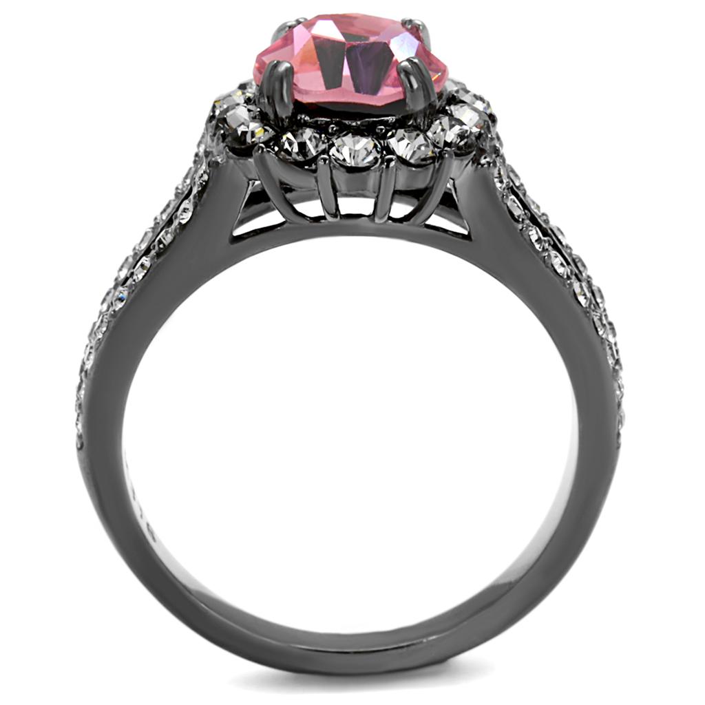 MATK2680 - IP Light Black  (IP Gun) Stainless Steel Ring with Top Grade Crystal  in Light Rose