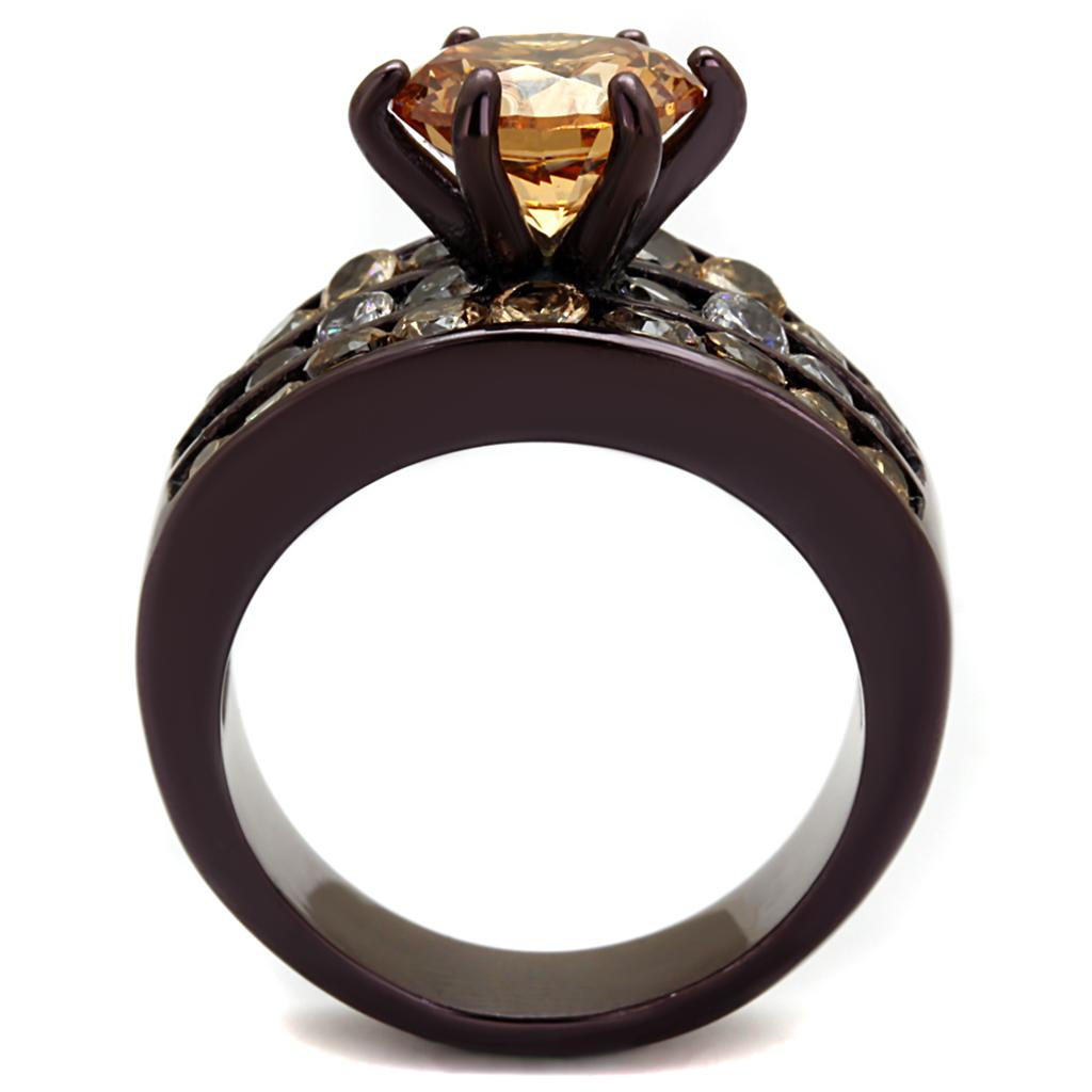 MATK2681 - IP Dark Brown (IP coffee) Stainless Steel Ring with AAA Grade CZ  in Champagne