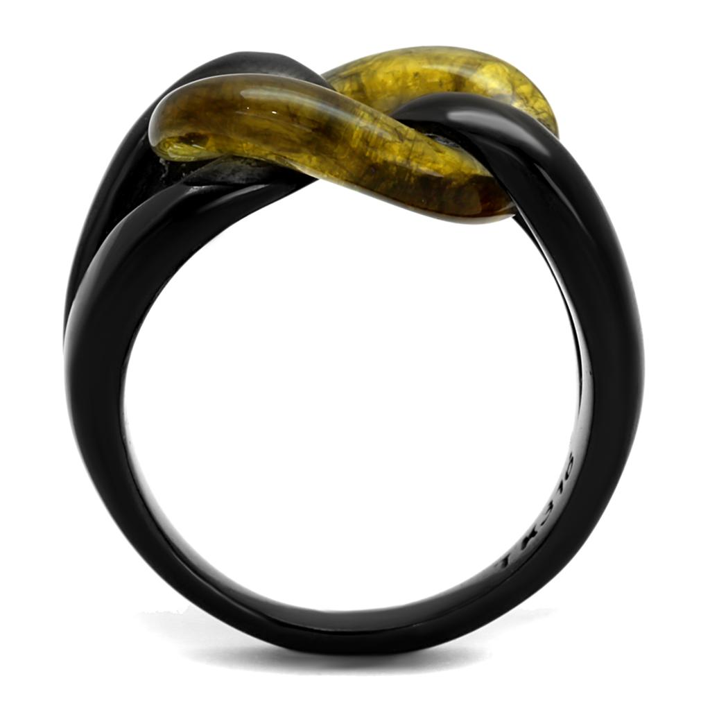 MATK2682 - IP Black(Ion Plating) Stainless Steel Ring with Synthetic Synthetic Stone in Topaz