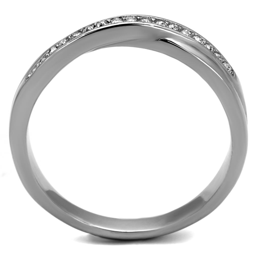 MATK2684 - High polished (no plating) Stainless Steel Ring with Top Grade Crystal  in Clear