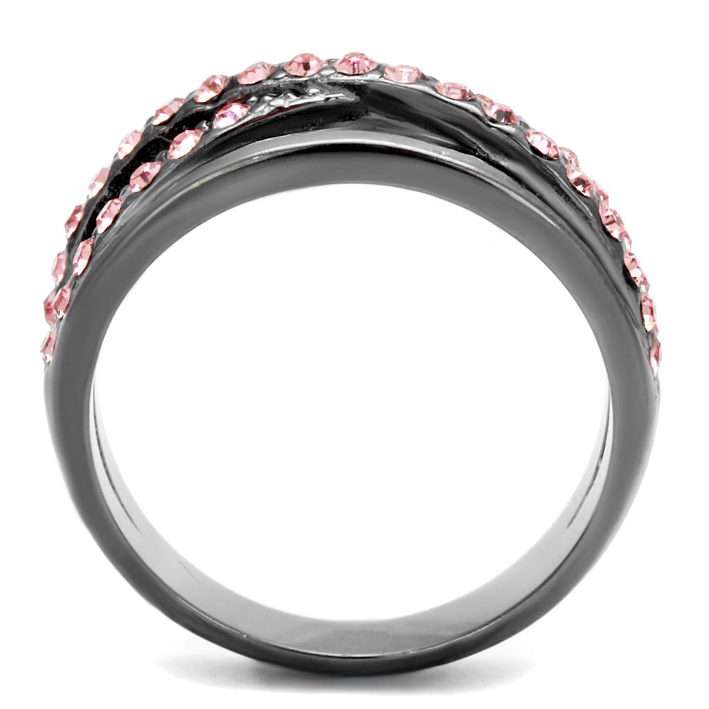 MATK2688 - IP Light Black  (IP Gun) Stainless Steel Ring with Top Grade Crystal  in Light Peach