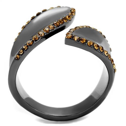 MATK2692 - IP Light Black  (IP Gun) Stainless Steel Ring with Top Grade Crystal  in Smoked Quartz