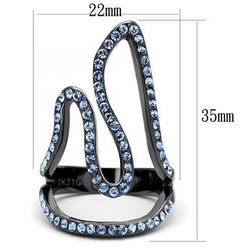 MATK2695 - IP Light Black  (IP Gun) Stainless Steel Ring with Top Grade Crystal  in Aquamarine