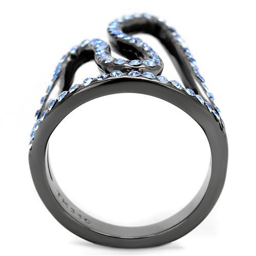 MATK2695 - IP Light Black  (IP Gun) Stainless Steel Ring with Top Grade Crystal  in Aquamarine