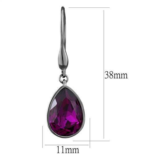 MATK2705 - IP Light Black  (IP Gun) Stainless Steel Earrings with Top Grade Crystal  in Fuchsia