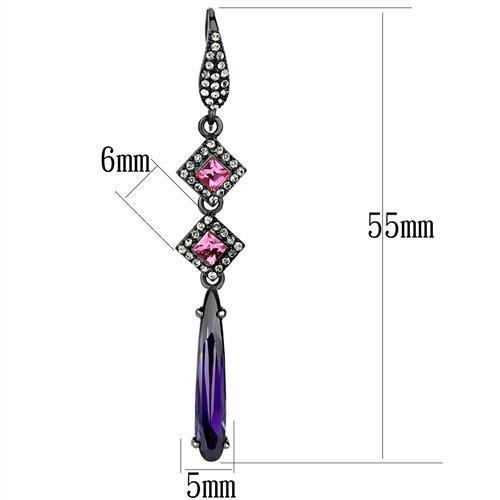 MATK2712 - IP Light Black  (IP Gun) Stainless Steel Earrings with AAA Grade CZ  in Amethyst