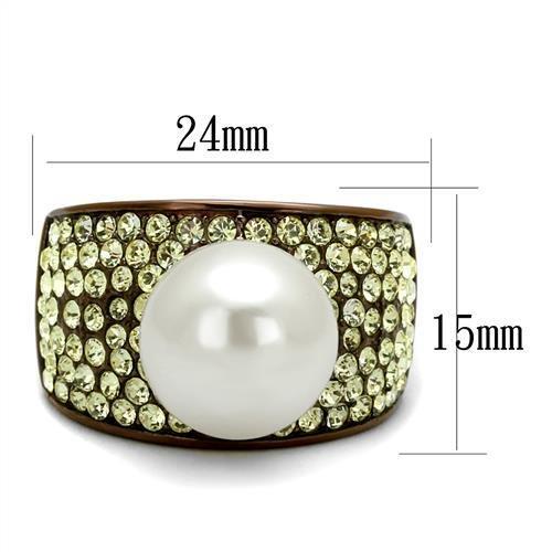 MATK2715 - IP Coffee light Stainless Steel Ring with Synthetic Pearl in White