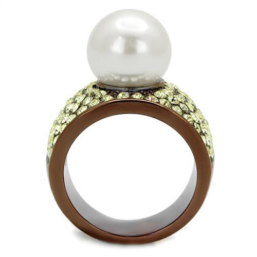 MATK2715 - IP Coffee light Stainless Steel Ring with Synthetic Pearl in White