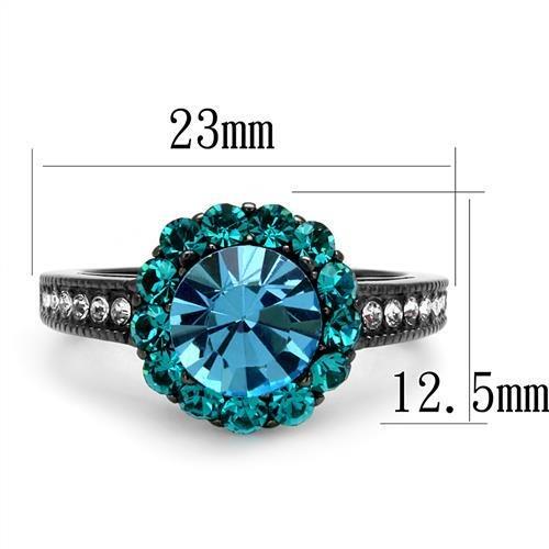 MATK2716 - IP Light Black  (IP Gun) Stainless Steel Ring with Top Grade Crystal  in Sea Blue