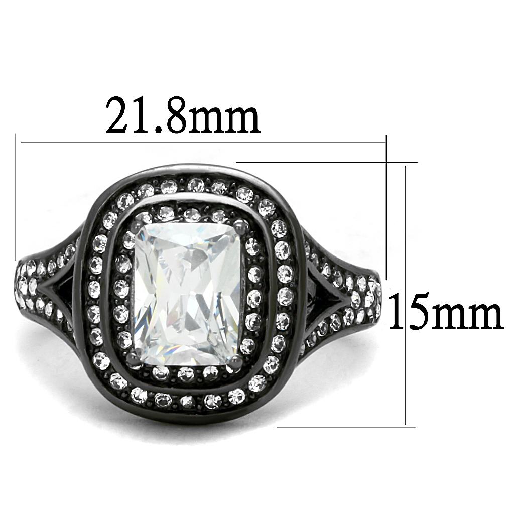 MATK2731 - IP Light Black  (IP Gun) Stainless Steel Ring with AAA Grade CZ  in Clear