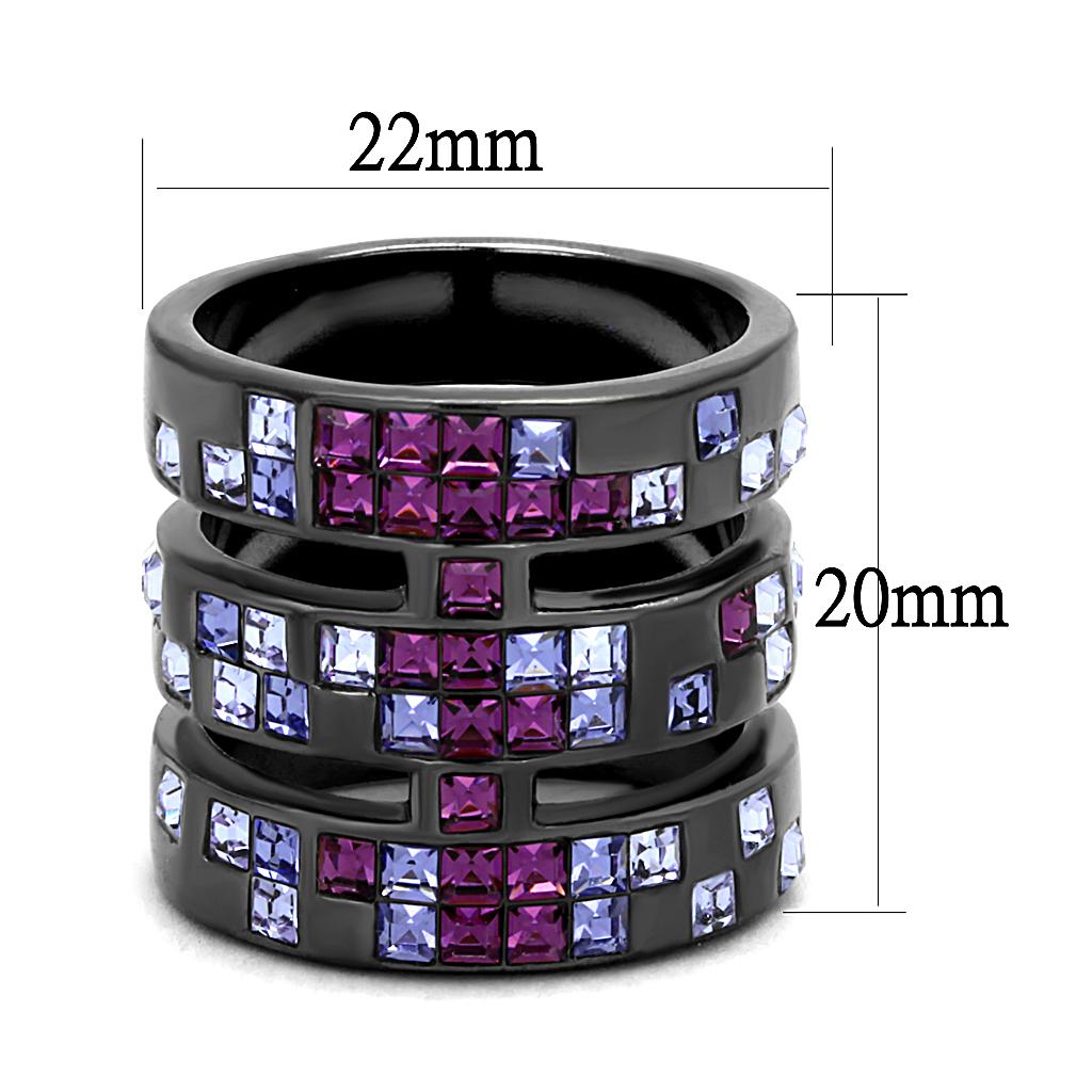 MATK2734 - IP Light Black  (IP Gun) Stainless Steel Ring with Top Grade Crystal  in Multi Color