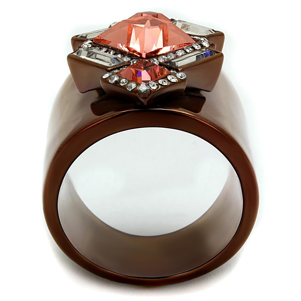 MATK2735 - IP Coffee light Stainless Steel Ring with Top Grade Crystal  in Rose