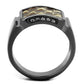MATK2738 - IP Light Black  (IP Gun) Stainless Steel Ring with Leather  in Brown