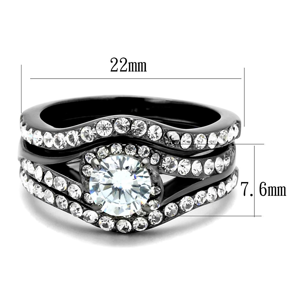 MATK2739 - IP Light Black  (IP Gun) Stainless Steel Ring with AAA Grade CZ  in Clear