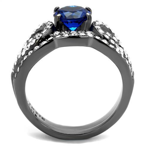 MATK2740 - IP Light Black  (IP Gun) Stainless Steel Ring with Synthetic Spinel in London Blue