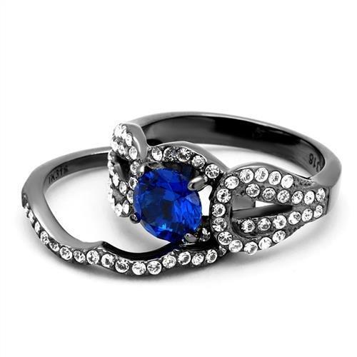 MATK2740 - IP Light Black  (IP Gun) Stainless Steel Ring with Synthetic Spinel in London Blue