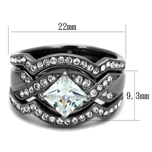 MATK2741 - IP Light Black  (IP Gun) Stainless Steel Ring with AAA Grade CZ  in Clear