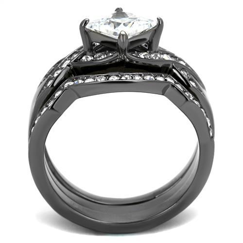 MATK2741 - IP Light Black  (IP Gun) Stainless Steel Ring with AAA Grade CZ  in Clear