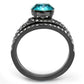 MATK2744 - IP Light Black  (IP Gun) Stainless Steel Ring with Top Grade Crystal  in Blue Zircon