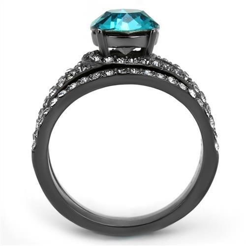 MATK2744 - IP Light Black  (IP Gun) Stainless Steel Ring with Top Grade Crystal  in Blue Zircon