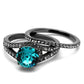 MATK2744 - IP Light Black  (IP Gun) Stainless Steel Ring with Top Grade Crystal  in Blue Zircon