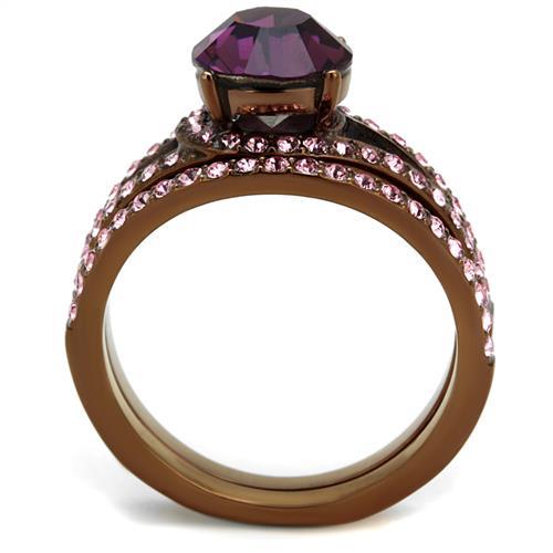 MATK2745 - IP Coffee light Stainless Steel Ring with Top Grade Crystal  in Amethyst