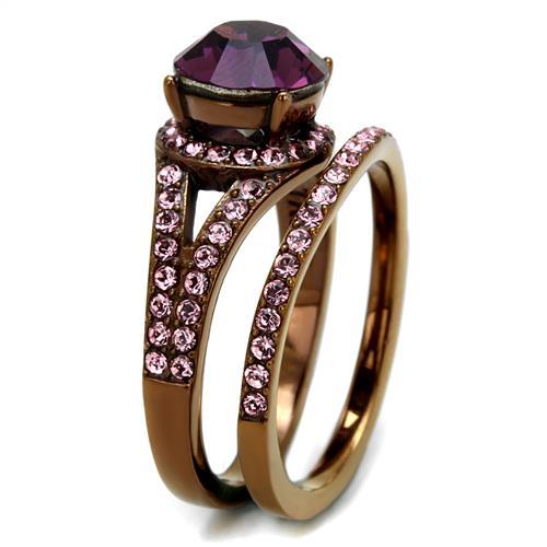 MATK2745 - IP Coffee light Stainless Steel Ring with Top Grade Crystal  in Amethyst