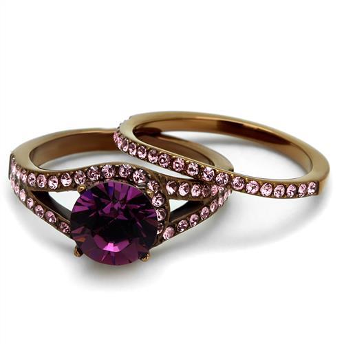 MATK2745 - IP Coffee light Stainless Steel Ring with Top Grade Crystal  in Amethyst