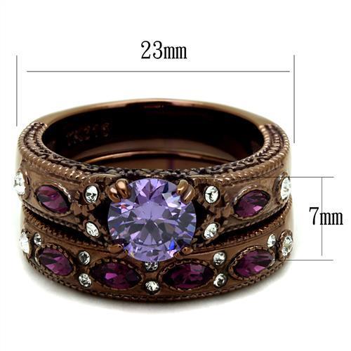 MATK2746 - IP Coffee light Stainless Steel Ring with AAA Grade CZ  in Amethyst