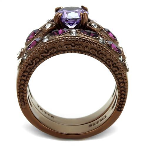 MATK2746 - IP Coffee light Stainless Steel Ring with AAA Grade CZ  in Amethyst