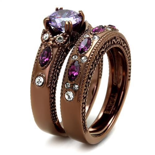 MATK2746 - IP Coffee light Stainless Steel Ring with AAA Grade CZ  in Amethyst