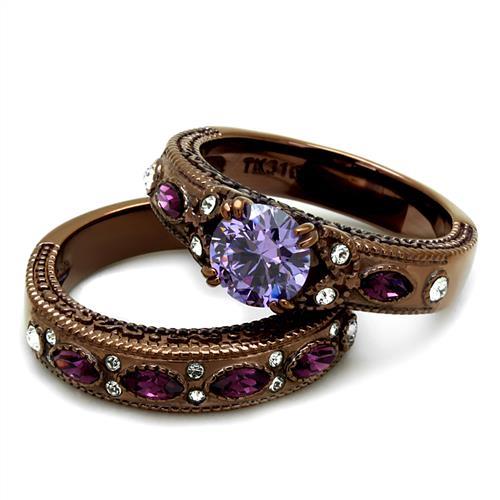 MATK2746 - IP Coffee light Stainless Steel Ring with AAA Grade CZ  in Amethyst