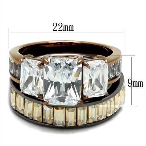 MATK2747 - IP Light Black & IP Light coffee Stainless Steel Ring with AAA Grade CZ  in Clear