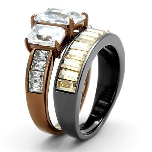 MATK2747 - IP Light Black & IP Light coffee Stainless Steel Ring with AAA Grade CZ  in Clear