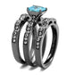 MATK2748 - IP Light Black  (IP Gun) Stainless Steel Ring with AAA Grade CZ  in Sea Blue