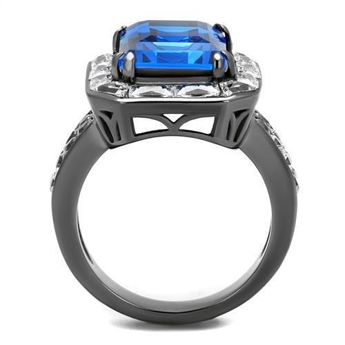 MATK2758 - IP Light Black  (IP Gun) Stainless Steel Ring with Top Grade Crystal  in Capri Blue