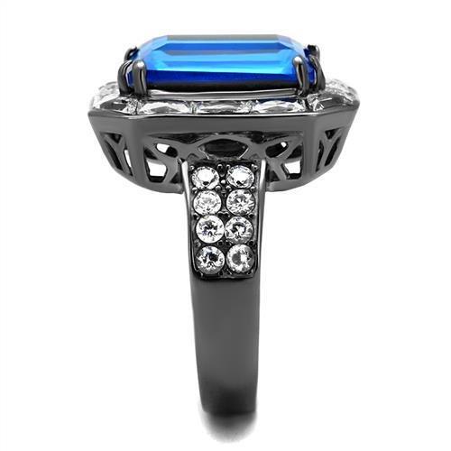 MATK2758 - IP Light Black  (IP Gun) Stainless Steel Ring with Top Grade Crystal  in Capri Blue