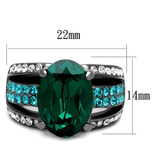 MATK2759 - IP Light Black  (IP Gun) Stainless Steel Ring with Top Grade Crystal  in Emerald