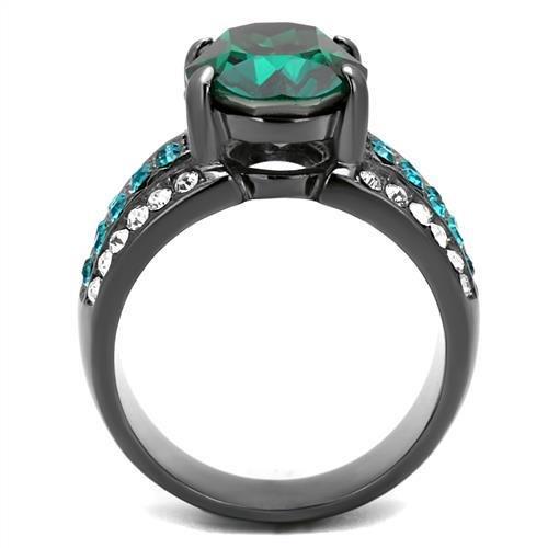 MATK2759 - IP Light Black  (IP Gun) Stainless Steel Ring with Top Grade Crystal  in Emerald