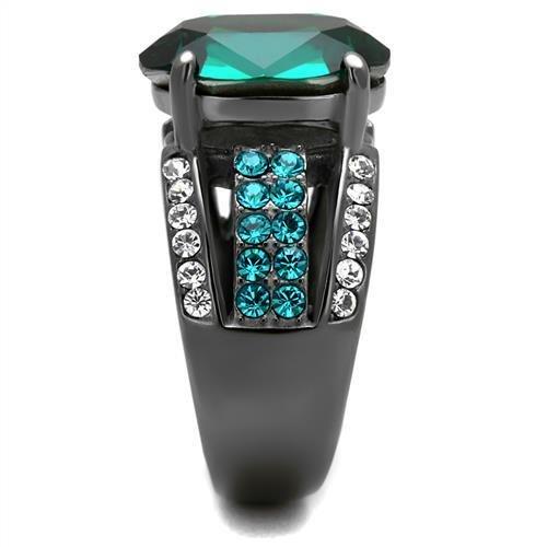 MATK2759 - IP Light Black  (IP Gun) Stainless Steel Ring with Top Grade Crystal  in Emerald