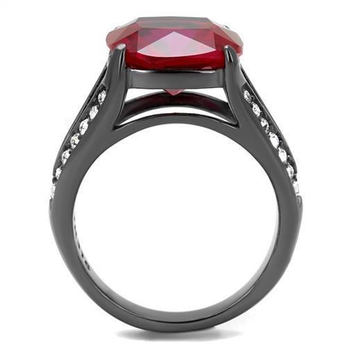 MATK2760 - IP Light Black  (IP Gun) Stainless Steel Ring with Synthetic Corundum in Ruby