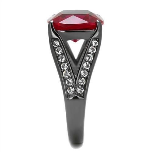 MATK2760 - IP Light Black  (IP Gun) Stainless Steel Ring with Synthetic Corundum in Ruby