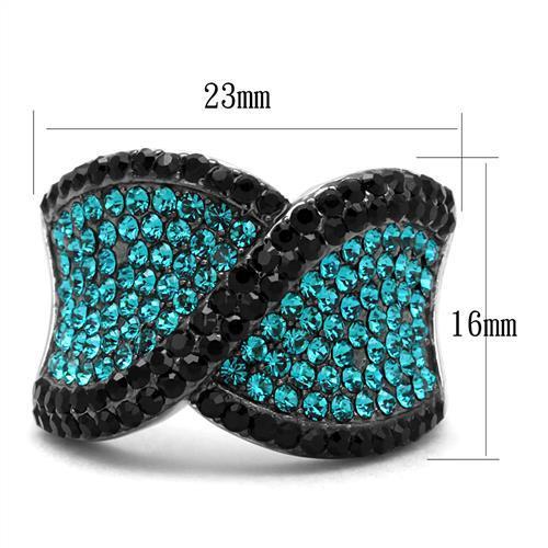 MATK2764 - Two-Tone IP Black Stainless Steel Ring with Top Grade Crystal  in Blue Zircon
