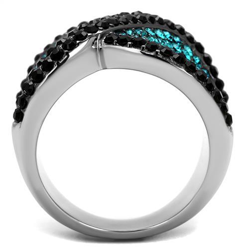 MATK2764 - Two-Tone IP Black Stainless Steel Ring with Top Grade Crystal  in Blue Zircon